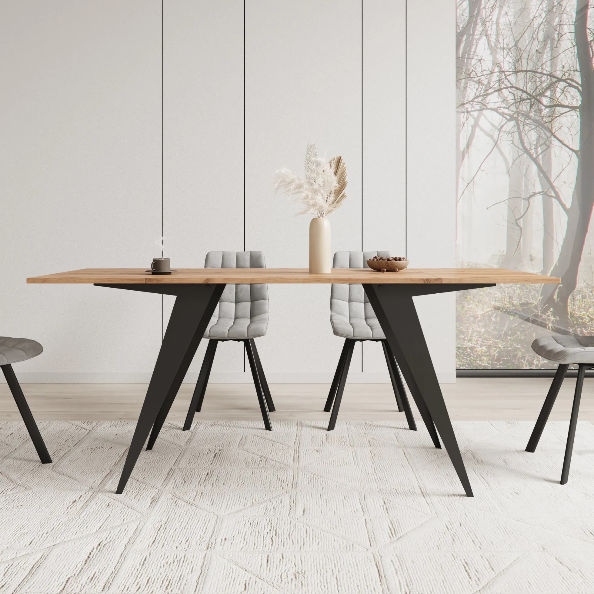 Xyra - Salontafel uitschuifbaar tot eettafel - Eikenpatroon - 90x70x45