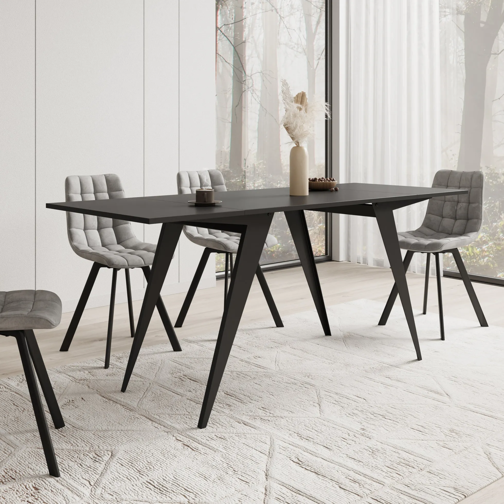 Xyra - Salontafel uitschuifbaar tot eettafel - Zwart - 90x70x45 cm