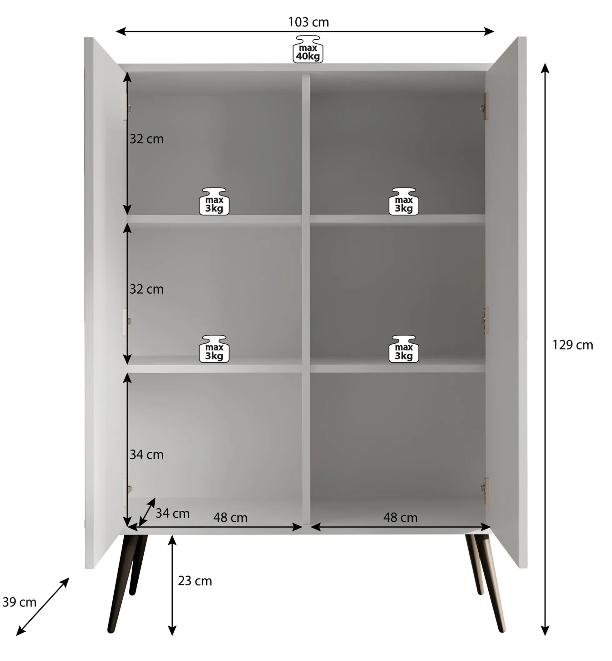 Zakari - Dressoir - Zwart - 103x39x129 cm