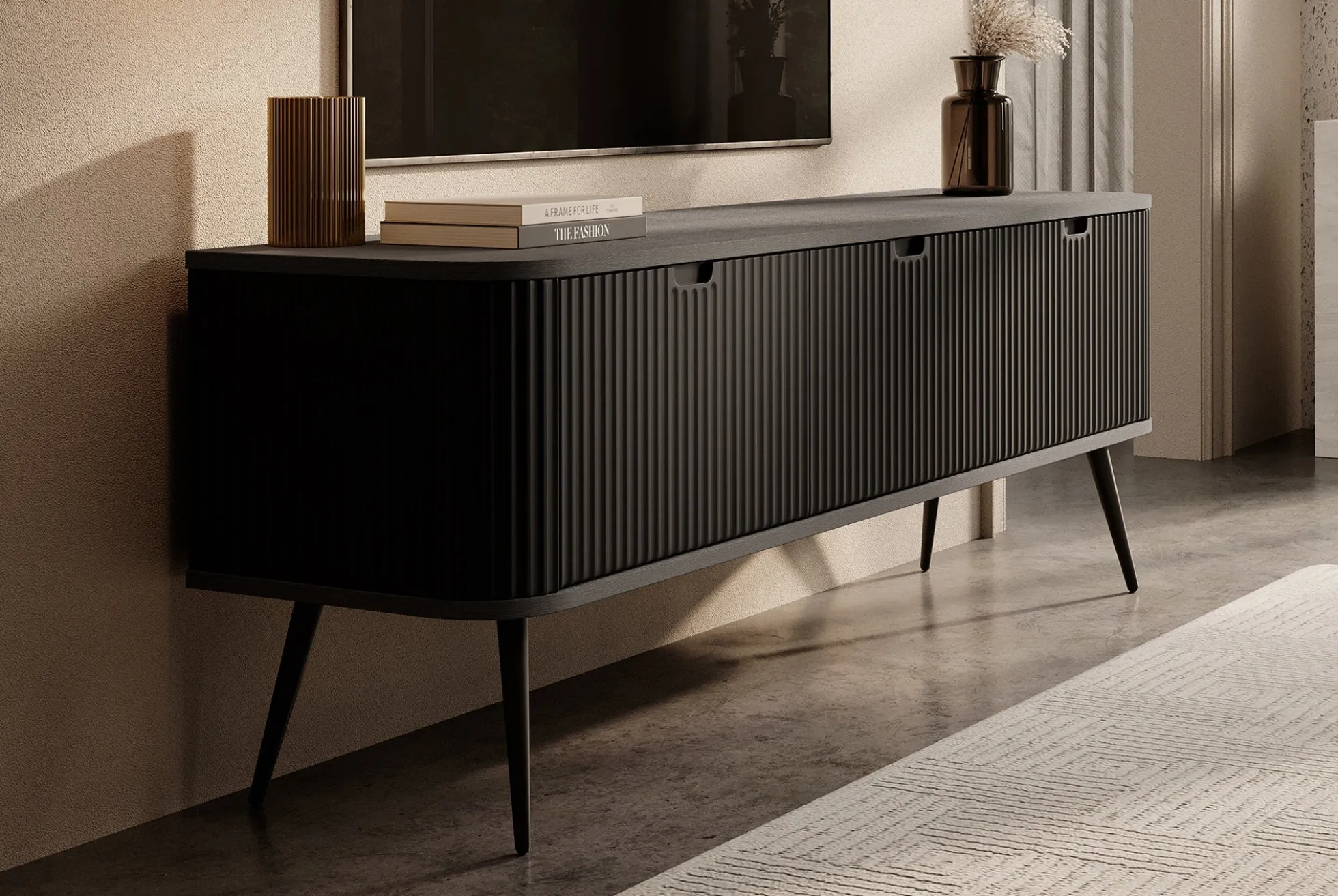 Zakari - TV-Meubel met 3 deuren - Zwart - 168 cm