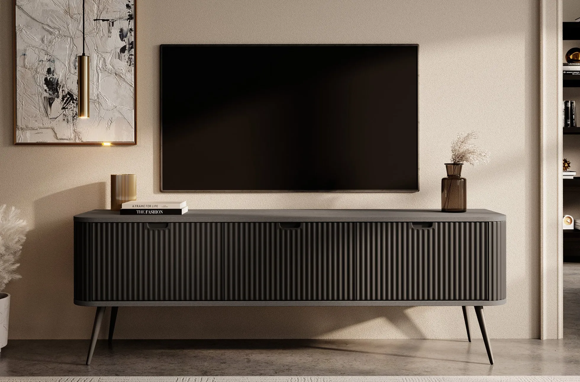 Zakari - TV-Meubel met 3 deuren - Zwart - 168 cm