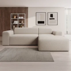 Zamzi - Hoekbank 3-zits met chaise longue - Teddystof beige - Rechts