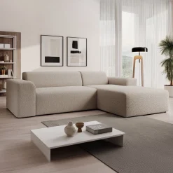 Zamzi - Hoekbank 3-zits met chaise longue - Teddystof beige - Rechts