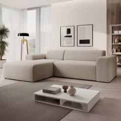 Zamzi - Hoekbank 3-zits met chaise longue - Teddystof beige - Links